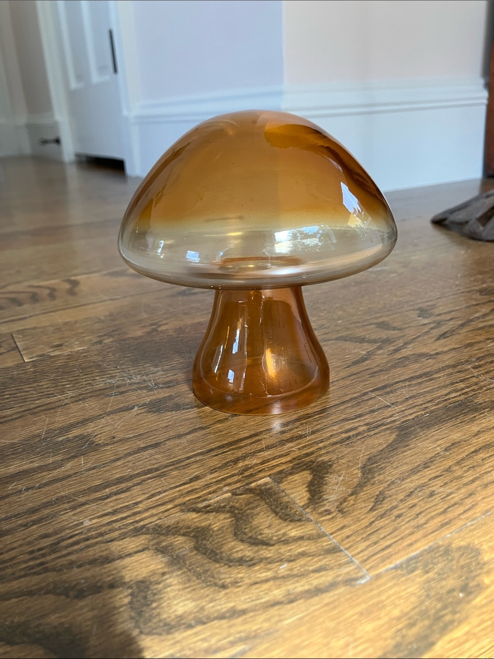 Amber Glass Mushroom Accent Sculpture